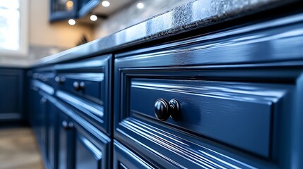 Blue Kitchen Cabinets Granite Countertop.