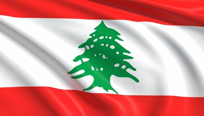 Flag of Lebanon with horizontal red-white-red stripes and central green cedar tree.