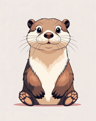 Cute cartoon otter character sitting happily with a friendly smile in a playful design style