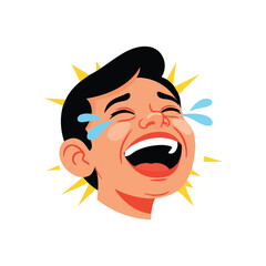 Uncontrolled Hysterical Laughter. This vibrant cartoon portrays a person experiencing an outpouring of uproarious mirth, with eyes squeezed shut and joyful weeping, symbolizing pure, unrestrained.