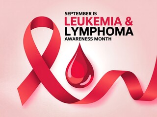 September is leukemia and lymphoma awareness month with a red ribbon and blood drop symbol