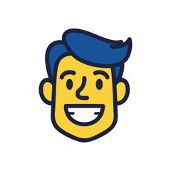 Happy Man Face Cartoon Icon. This vivid illustration showcases a jovial male with a broad grin, symbolizing positivity and approachability. Its vibrant hues radiate cheer.