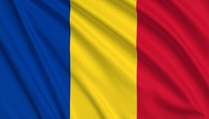 Romania national flag with vertical blue, yellow, and red stripes.