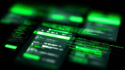 Abstract green code screens and login forms
evoking cyber operations and the mechanics of intrusion and defense.