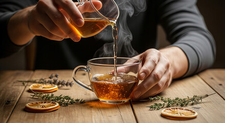 man holding a glass of hot tea