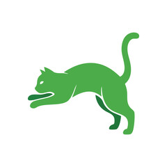 Green Cat Pouncing on Black. Agile emerald feline prepares to strike. This vivid animal embodies dynamic energy and natural grace against a dark void.