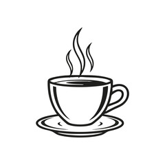 Classic Steaming Coffee Cup. This minimalist vector artwork features a warm drink on a saucer. It evokes feelings of comfort, energy, and daily rituals.