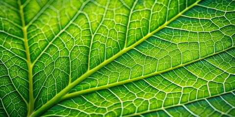 Close up of vibrant green leaf showcasing intricate vein patterns and cellular structure