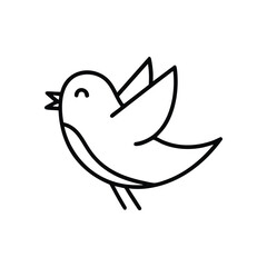 Joyful Little Bird Symbol. A cheerful white avian creature in flight on a dark backdrop, conveying happiness, communication, and freedom. This minimalist graphic suggests song.