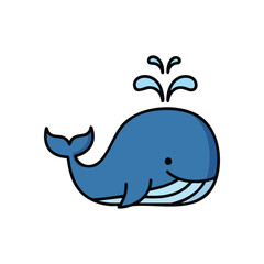 Cute Cartoon Blue Whale Illustration. Adorable aquatic mammal character exuding happiness. This charming creature symbolizes ocean life and childhood wonder.