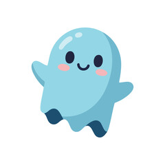 Happy Little Blue Ghost. An adorable light blue phantom with a cheerful expression, perfect for children's Halloween designs or whimsical projects. Represents friendly fun.