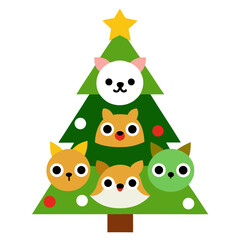 Cute animals decorate a festive christmas tree