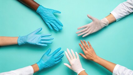 Collaborative hands reaching out in unity symbolizing teamwork and diverse professional care against