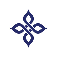 Elegant Blue Interwoven Pattern. Sophisticated navy graphic featuring a symmetrical, stylized knot motif. Represents unity, perpetual flow, and strength. Ideal for branding, decor, and digital media.