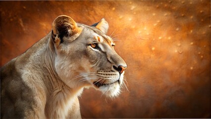 Lioness portrait with warm background majestic animal looking to the right side