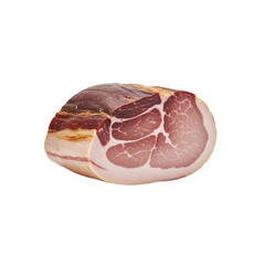 Piece of speck ham isolated on transparent background, a cured and smoked meat product