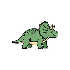 Cute Green Triceratops Dinosaur. This charming prehistoric creature features a lovely green hue and a friendly expression. Perfect for children's designs, learning, and playful projects.