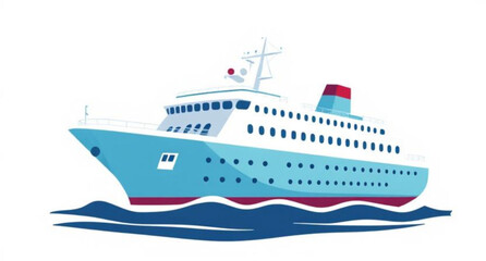 Obraz premium ship isolated, luxury yacht ship, passenger liner vector, cruise ship flat design, ship on blue water, marine cruise ship, sea adventure ship, modern passenger ship, cruise ship with smoke stack, gian