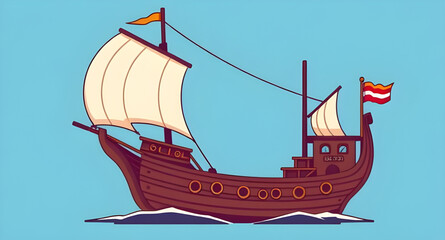 wooden sailing ship, old ship illustration, sailing ship vector, sailboat at sea, ship with sails, nautical ship, marine sailing ship, ship waves, seascape with ship, sea journey ship, tall ship illus