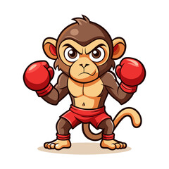 Playful Cartoon Monkey Wearing Boxing Gloves in Powerful Fighting Pose – Fun Sports Animal Character Vector for Kids and Fitness Themes