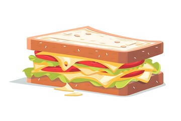 Delicious Melted Cheese and Tomato Sandwich; Cartoon Style Illustration