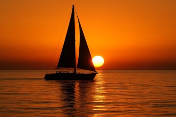 Inspiring Sailboat Journey at Sunset: Dream Vacation and Peaceful Escape. Perfect for Travel, Adventure and Lifestyle Marketing Projects. Breathtaking seascape for your business!