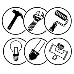 Fototapeta premium Set of construction and repair tools icons in circles isolated on white background for diy projects