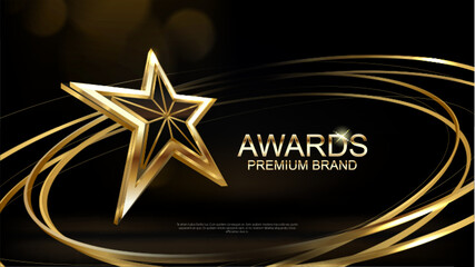 Star gold light on black background with lighting effect and sparkle. Luxury template celebration award design. Vector illustration