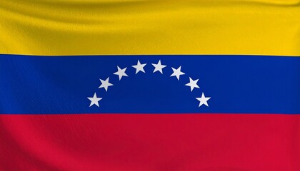Obraz premium Circular flag of Venezuela with yellow, blue, and red stripes and eight white stars in an arc.
