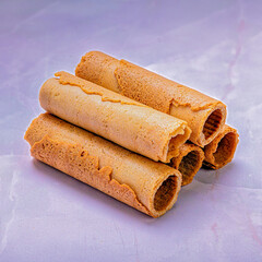 Crisp Rolled Wafer Cookies Close-up