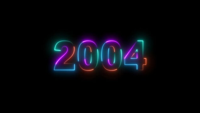 Neon text calendar 2004 animation, glowing neon icon red and orange colors 4k video. Neon light countdown 2004 Sal number icon background 4k