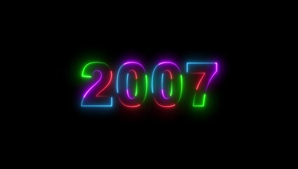 Neon text calendar 2007 animation, glowing neon icon blue and orange colors 4k video. Neon light countdown 2007 Sal number icon background 4k animation.