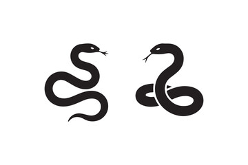 Simple Black and White Snake Silhouettes for Graphic Design.This image features two stylized, black silhouette snakes on a white background.