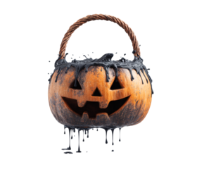 A carved pumpkin with black dripping goo is perfect for halloween.