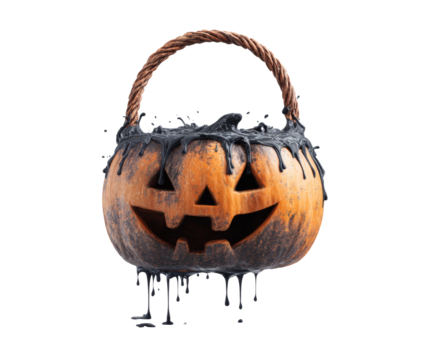 A carved pumpkin with black dripping goo is perfect for halloween.