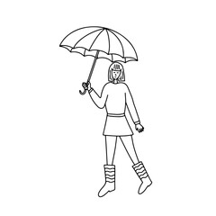 Woman walking with umbrella vector hand drawn sketch