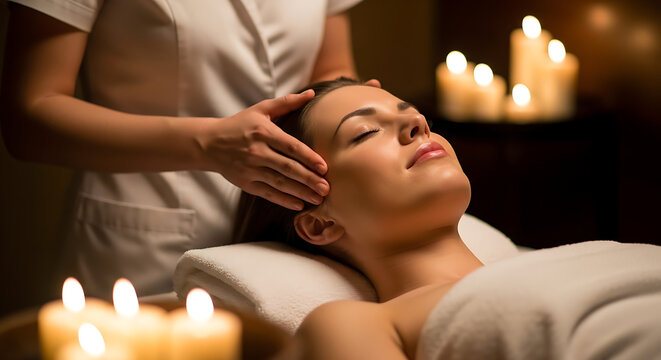 Photo of woman receiving a facial massage at a spa