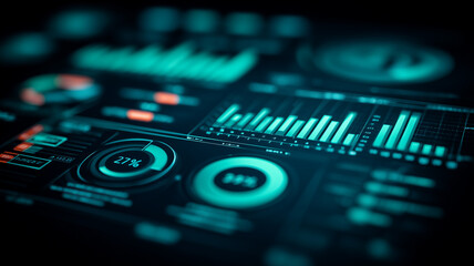 Modern analytics dashboard filled with charts and gauges, communicating business intelligence, KPIs, and real time insight for strategic management and operational performance.
