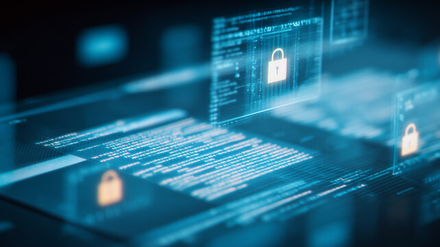 Security panels with padlock icons layered across a coding workspace.
Idea of defense in depth segmentation and modern security operations.