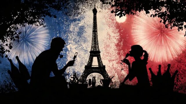 Couple Embracing During Fireworks Display Paris