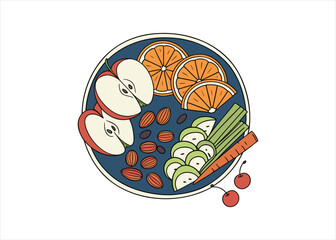 Colorful and Healthy Food Bowl with Fresh Fruits and Vegetables for a Nutritious Diet Illustration