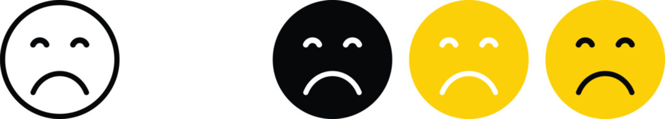 Set of Sad smileys. Emotional rating sad faces set. Sad emoji vector set. Face smile icon positive negative neutral opinion vector signs symbol. Outline Colorful smileys user experience survey icons