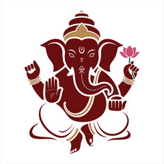Happy Ganesh Chaturthi greeting card with maroon-gold line art of Lord Ganesha holding lotus and modak, symbolizing blessings and wisdom
