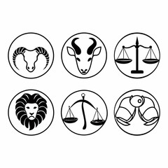 Zodiac signs isolated on white background representing astrological symbols and horoscope constellations