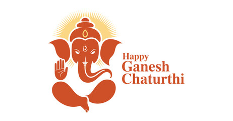 Happy Ganesh Chaturthi greeting card with elegant reddish-orange line art of Lord Ganesha, symbolic items, and festive blessings
