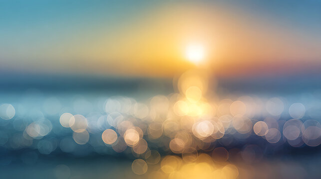 Golden sun setting over ocean waves with bokeh effect sunset water - Powered by Adobe