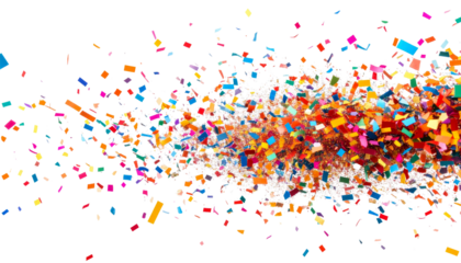 Vibrant confetti splashes against an abstract background, creating a festive and colorful illustration for a celebration