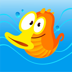 Funny Cartoon Seahorse with Big Eyes