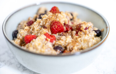 Steel Cut Oats Served with Fresh Raspberries and Blueberries