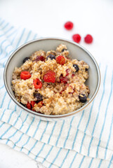 Steel Cut Oats Served with Fresh Raspberries and Blueberries